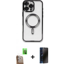 Marsilyan™- iPhone 16 Pro Kılıf Nova Işık Özel Seri - Siyah 3D Antistatik Hayalet Cam Ekran Koruyucu + Raze Metal Kamera Lens - Cltm