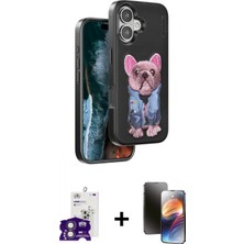 Marsilyan™- iPhone 16 Kılıf Iz Minimal Koleksiyonu - Siyah 3D Antistatik Mat Seramik Nano Ekran Koruyucu + Bilvis Titan Kamera Lens - Pe