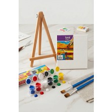 Hobbyrons Masaüstü Resim Seti - 20X20 cm Tuval, Masaüstü Şövale, Boya ve Resim Fırçası - Hobi, Aktivite, Eğlence, Resim Seti