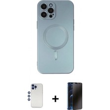 Marsilyan™- iPhone 12 Pro Max Kılıf Akış Minimal Özel Seri - Siyah 3D Antistatik Hayalet Cam Ekran Koruyucu + Shine Kamera Lens - Lt