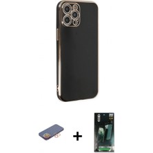 Marsilyan™- iPhone 12 Pro Kılıf Yankı Serisi - Siyah 360 Mat Full Body Arka Koruyucu + Renkli Kamera Lens Koruma Cam - Tu