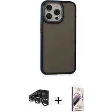 Marsilyan™- iPhone 15 Pro Kılıf Eksen Işık - Siyah Bilvis 3D Mat Cam Ekran Koruyucu + Raze Metal Kamera Lens - Gs