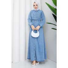 Pamuk Butik Kadın Beli Lastikli Cepli Kot Elbise -PMK553