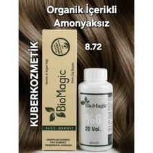 Biomagic 8.72 Açık Küllü Kumral Organik Içerikli Amonyaksız Kalıcı Kokusuz Saç Boyası +Oksidan