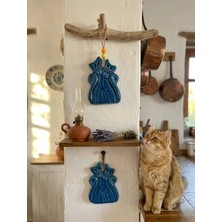 Fi Hediyelik Kedi Figürlü 2’li Set Mavi Seramik Duvar Balkon Teras Süsü Dekoratif Ev Aksesuarı