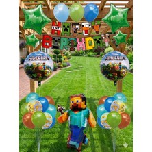 Haki Store Minecraft Temalı Happy Birthday Doğum Günü Konsept Parti Balon Süsleme Seti 33 Parça