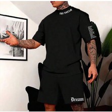 Nigrum Pardus Nıgrum Pardus Bisiklet Yaka Dream Baskılı %100 Pamuk Büyük Beden Erkek T-Shirt Şort Takım
