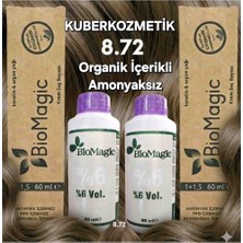 Biomagic 8.72 Açık Küllü Kumral Organik Içerikli Amonyaksız Kalıcı Kokusuz Saç Boyası 2boya 2oksidan