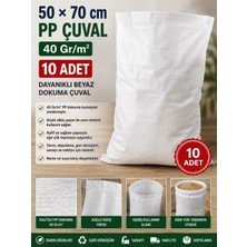 Şanlı Çuval 50 × 70 cm Pp Çuval 10 Adet – 40 Gr/m² Dayanıklı Beyaz Dokuma Çuval