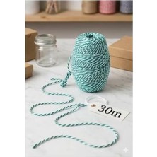 Bodrum Asel Yeşil ve Beyaz Pamuklu Fırıncı Ipi (Baker's Twine) - 30 Metre - Hediye Paketleme, El Sanatları ve Mutfak Kullanımı Için