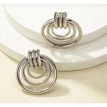 Happy Aksesuar Ithal Lüks Marka Zara Hm Model 3 Katlı  Iç Içe Halka Küpe Kadın
