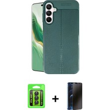 Marsilyan™- Galaxy A15 4g Kılıf Doruk Klasik Özel Seri - Siyah 3D Antistatik Hayalet Cam Ekran Koruyucu + Raze Metal Kamera Lens - Sh