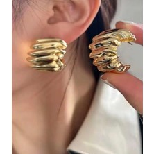 Happy Aksesuar Tırtıklı Kalın Halka Gold Kadın Küpe