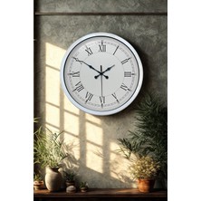 Hakan Living 40 cm Beyaz Metal Gerçek Cam Retro Duvar Saati