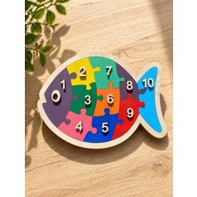 Çakra Renkli Ahşap Balık Sayı Yapbozu 1–10 Eğitici - Montessori Çocuk Oyuncağı