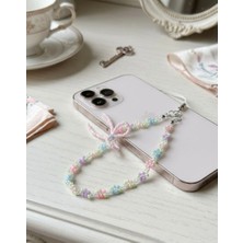 My Balli Store Pastel Çiçekli ve Fiyonklu Boncuklu Telefon Süsü Holder Charm