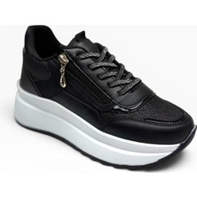 Alves 0846-26 Simli Cilt Deri Anatomik Taban Kadın Sneaker Siyah Beyaz 36-40