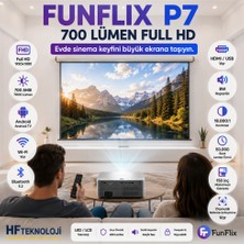 Funflix 700 ANSI Lümen ,lisanslı, Bluetooth, 8W Hoparlör,  P7 Android 4K Destekli LED Full Hd Projeksiyon Cihazı,