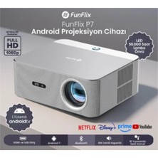 Funflix 700 ANSI Lümen ,lisanslı, Bluetooth, 8W Hoparlör,  P7 Android 4K Destekli LED Full Hd Projeksiyon Cihazı,