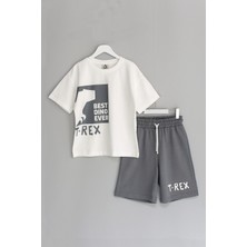 DobaKids Roar Series Erkek Çocuk Oversize Kapri Tişört Takım Gri