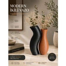 Major Hobi Modern Dekoratif 2’li Vazo Seti Siyah ve Kahverengi 18-17 cm Minimal Tasarım