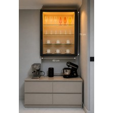 Xhome Dekor 70X60X15 Siyah Çerçeve Mdf Cam Kapaklı  Cok Amaçlı Dolap