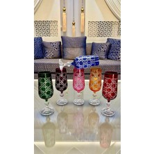Vakıf Home Kristal Ayaklı Renkli Kesme El Işi Kahve Yanı Su Bardağı 6 Adet 180 ml