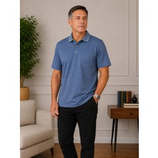 BURSPA Rahat Kesim Yakalı Cepli Erkek Baba Petrol Mavisi Yazlık T-Shirt