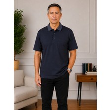BURSPA Rahat Kesim Yakalı Cepli Erkek Baba Lacivert Yazlık T-Shirt