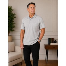 BURSPA Rahat Kesim Yakalı Cepli Erkek Baba Açık Gri Yazlık T-Shirt