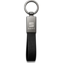 SAVEK Seat Anahtarlık Parlak Metal & Deri – Çift Tarafı Logolu, Premium Şık Tasarım, 12 x 2 cm Boyut, Araba Aksesuar