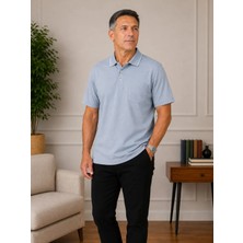 BURSPA Rahat Kesim Yakalı Cepli Erkek Baba Açık Mavi Yazlık T-Shirt