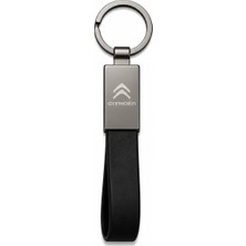 SAVEK Citroen Anahtarlık Parlak Metal & Deri – Çift Tarafı Logolu, Premium Şık Tasarım, 12 x 2 cm Boyut, Araba Aksesuar