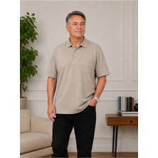 BURSPA Rahat Kesim Yakalı Cepli Erkek Baba Bej Yazlık T-Shirt