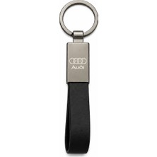 SAVEK Audi Anahtarlık Parlak Metal & Deri – Çift Tarafı Logolu, Premium Şık Tasarım, 12 x 2 cm Boyut, Araba Aksesuar