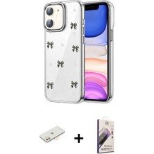 Marsilyan™- iPhone 11 Kılıf Yörünge Form - Siyah Bilvis 3D Mat Cam Ekran Koruyucu + Renkli Kamera Lens Koruma Cam - Sı