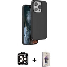 Marsilyan™- iPhone 15 Pro Max Kılıf Kıvılcım Çizgi Serisi - Siyah Bilvis 3D Cam Ekran Koruyucu + Pvd Metal Kamera Lens - Tu