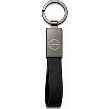 SAVEK Nissan Anahtarlık Parlak Metal & Deri – Çift Tarafı Logolu, Premium Şık Tasarım, 12 x 2 cm Boyut, Araba Aksesuar