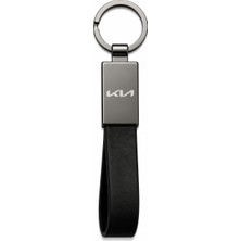 SAVEK Kia Anahtarlık Parlak Metal & Deri – Çift Tarafı Logolu, Premium Şık Tasarım, 12 x 2 cm Boyut, Araba Aksesuar