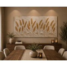 Othello Art Premium Gold Buğday Başaklı Kanvas Tablo Modern Büyük Boy Salon & Yemek Odası Ofis Duvar Tablosu