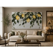 Othello Art Limon Yapraklı Kanvas Tablo Modern Yeşil Sarı Dokulu Salon Yemek Odası Duvar Dekoru