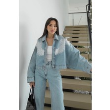 Havoş Açık Mavi Dantel Detaylı Denim Ceket