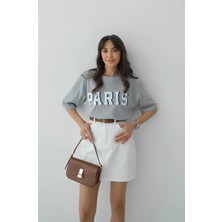 Havoş Gri Paris Baskılı Tişört
