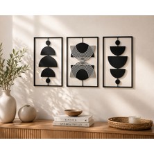 Major Hobi 3’lü Modern Geometrik Duvar Dekoru Seti Minimal Siyah Duvar Süsü 20,5x25 cm