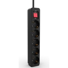 Inca IPW-44SY 5 Port Akım Korumalı Kırmızı LED Tuşlu Siyah Priz 1.5m