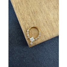 Rupen Kraft 316 L Cerrahi Çelik Oval Zirkon Taşlı Pırlanta Model Halka Piercing
