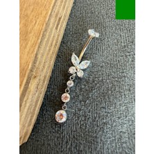 Rupen Kraft 316 L Cerrahi Çelik Zirkon Taşlı Sallantılı Kelebek Model Göbek Piercingi