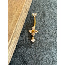 Rupen Kraft 316 L Cerrahi Çelik Zirkon Taşlı Sallantılı Çiçek Model Göbek Piercingi