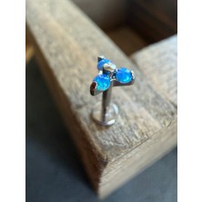 Aida Jewelss Gerçek G23 Titanium Titanyum / Mavi Opal 3 Taş 6mm x 1.2mm Labret Piercing