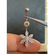 Aida Jewelss 316 L Cerrahi Çelik Parlak Taşlı Beyaz Lotus Çelik Göbek Piercingi